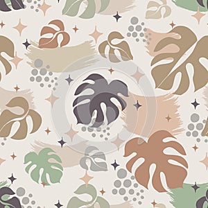 Neutral tropical jungle seamless vector pattern background