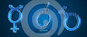Neutrois, Travesti, Hermaphrodite gender symbol set. Low poly, wireframe, digital 3d vector illustration. People sexuality and photo