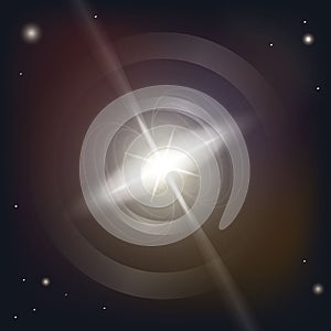 Neutron star makes radiation ray waves in the deep universe. Blitzar. Pulsar. Vector illustration