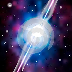 Neutron star makes radiation ray waves in the deep universe. Blitzar. Pulsar. Vector illustration photo