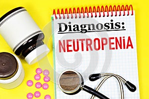 Neutropenia, the inscription of the diagnosis in the medical folder.