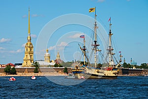 Neva river in front of Peter and Paul fortress in Saint Petersburg, Russia