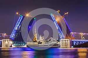 Neva river and open Palace Dvortsovy Bridge - Saint-Petersburg Russia