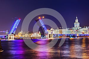 Neva river and open Palace Dvortsovy Bridge - Saint-Petersburg Russia