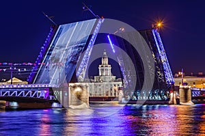 Neva river and open Palace Dvortsovy Bridge - Saint-Petersburg Russia