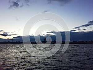 Neva river and the Peter and Paul Fortress in summer dawn