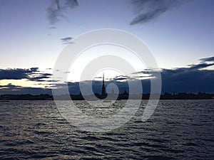 Neva river and the Peter and Paul Fortress in summer dawn