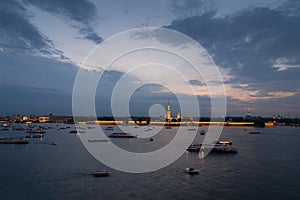 Neva river, ships, Peter and Paul fortress in photo