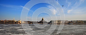 Neva river and St. Isaac's Cathedral in winter