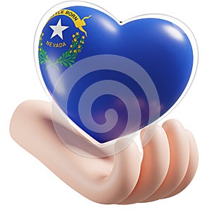 Nevada flag with heart hand care