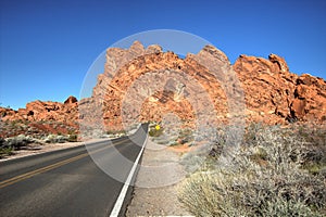 Remote Desert Highway Through Valley Of Fire Nevada