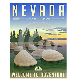 Nevada, Lake Tahoe retro travel poster