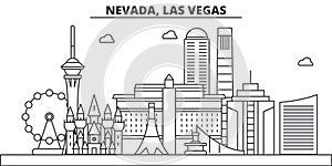 Nevada, Las Vegas architecture line skyline illustration. Linear vector cityscape with famous landmarks, city sights