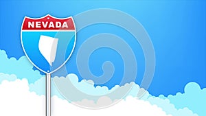 Nevada map on road sign. Welcome to State of Louisiana. Motion graphics.