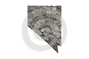 Nevada State Map Outline and Piles of Shiny United States Nickels, Money Concept