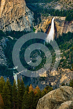 Nevada and Vernal Falls Yosemite National Park from Glacier Poin