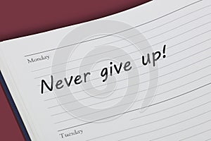 Never give up reminder message in an open diary