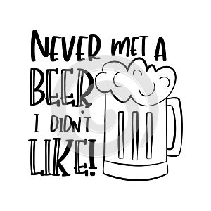 Never met a Beer I didin`t like! Funny text with beer mug