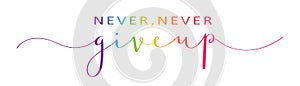 NEVER, NEVER GIVE UP colorful brush calligraphy banner