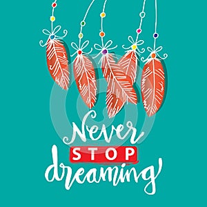 Never stop dreaming hand lettering.