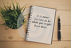 It is never too late to be what you might have been quote photo
