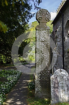 Nevern churchyard with celtic cross.