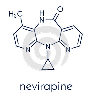 Nevirapine HIV drug molecule. Belongs to NNRTI class. Skeletal formula.
