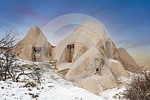 Nevsehir cappadocia Turkey snowy view