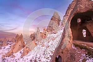 Nevsehir cappadocia Turkey snowy view