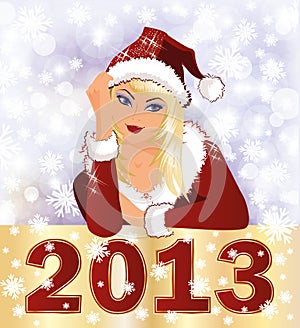 New 2013 Year card with Santa girl