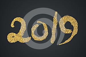 New 2019 year gold tinsel card