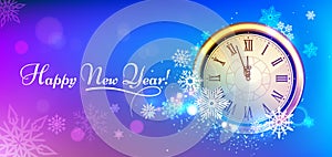 New 2020 Year winter clock. Winter holidays snowflakes New Years Eve clock party ountdown vector illustration