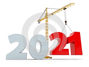 New 2021 year construction background with tower crane