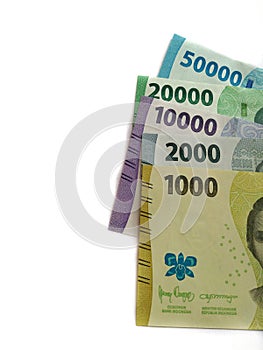 New 2022 Indonesia series banknotes isolated on white background