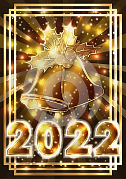 New 2022 Year banner with christmas bells and xmas omela