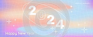 New 2024 Year banner in retro Y2K abstract aesthetic style, 2024 number and text greeting