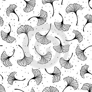 Seamless pattern with ginkgo biloba leaves isolated on white background