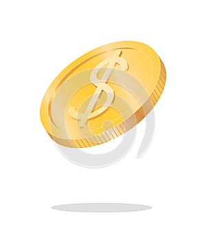 Gold coin isolated on white background with a dollar sign