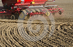 New agriculture cereal grain seeder machinery working on field