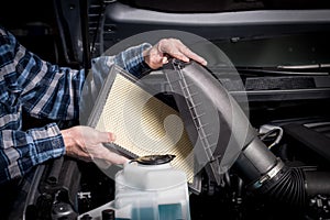 New air filter replacement in a truck engine