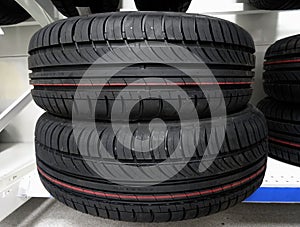 New all weather tires shows on the showcase of tire shop