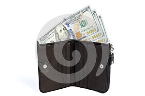 New american money dollars in leather purse isolated