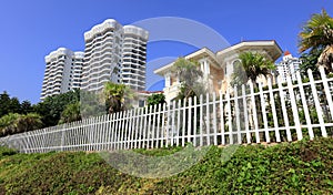 New apartment buildings behind lattice, adobe rgb