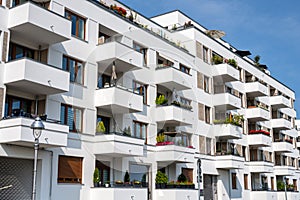 New apartment buildings with many balconies