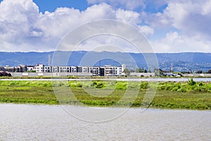 New apartment buildings under construction on the shoreline of San Francisco bay