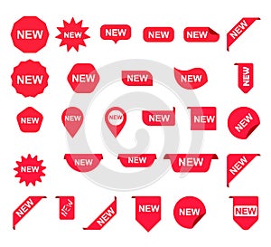 New Arrival Stickers for shop product tags, labels or sale posters and banners vector sticker icons