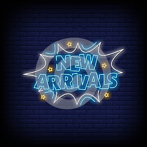 New Arrivals Neon Signs Style Text Vector photo