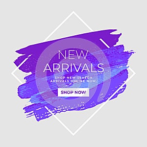 New Arrivals sale text over watercolor art brush paint abstract background. Sale and promotion banner.