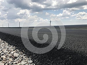 New asfalt on a highway. Side view. Russia photo