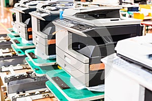 new assembled copiers in line in factory